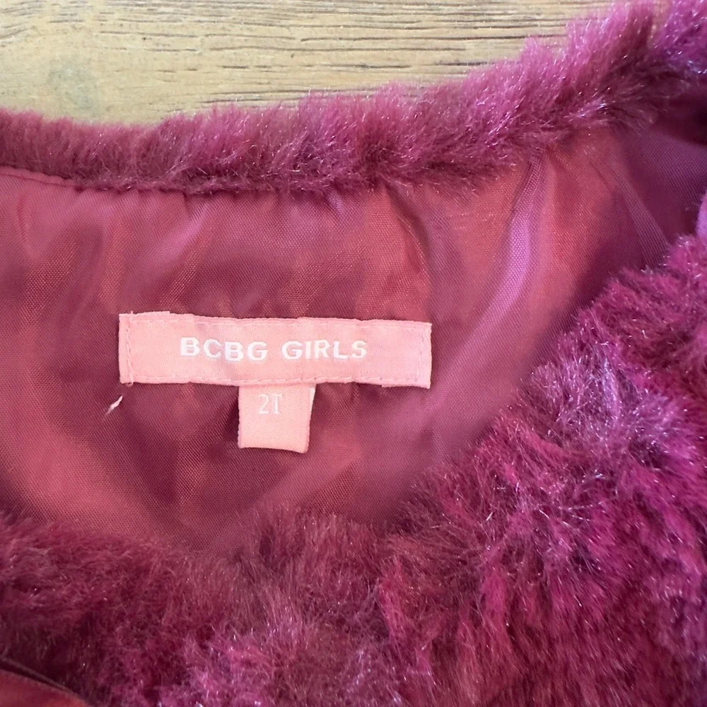 BCBG Little‎ Girls' Faux Fur Dressy Cropped Jacket With Bow-Maroon Red-Size 2T